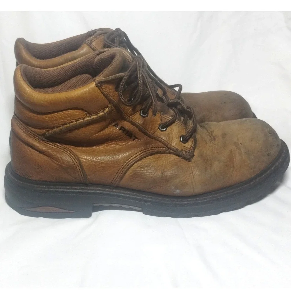 Ariat Mens Brown Leather Lace Up Ankle Work Boots Round Toe Low Heel 11 B